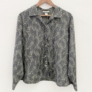 Vintage Notations animal print shirt green black button up long sleeve
